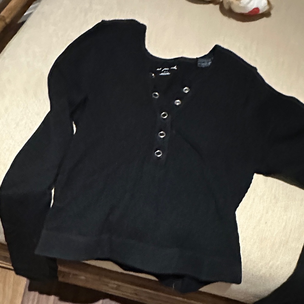 Black Ribbed Long Sleeve Top